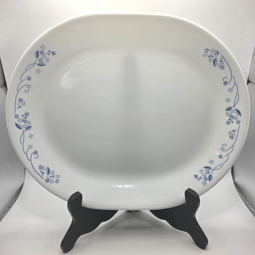 Corelle Morning Blue Oval Serving Platter 12 inch Floral Vitrelle Made in USA